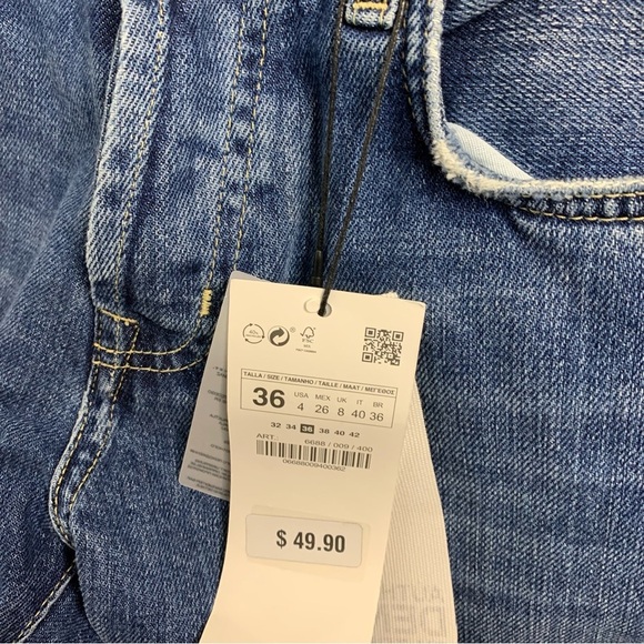 Zara Denim High Rise Button Fly Split Raw Hem Wide Leg Jeans Size 4 - Picture 10 of 10